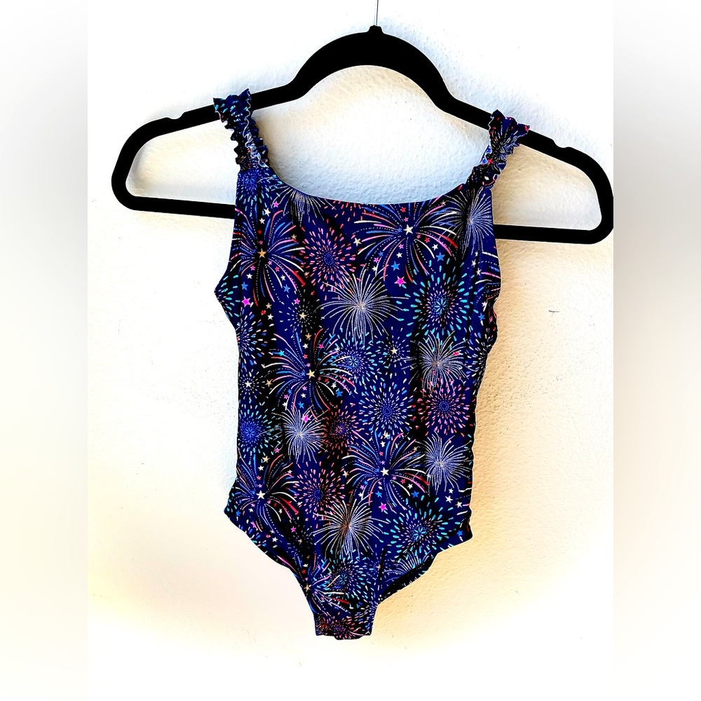 Girls Firework Ruffled One Piece Swimsuit Cat & Jack Blue/multi colored Size 7/8